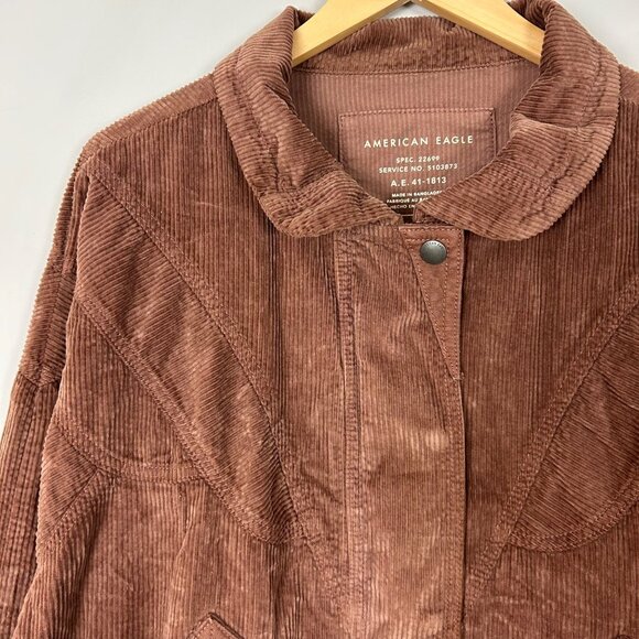 American Eagle Corduroy Bomber Jacket Brown Zip Front Size Large Women's - Picture 3 of 5